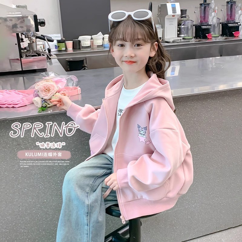 เสื้อกันหนาวมีฮู้ดเด็กหญิง Kuromi จัดส่งจากไทยถึงมือลูกค้าภายในวันเดียวกัน ผ้าน้ำหนักเบาใส่สบาย