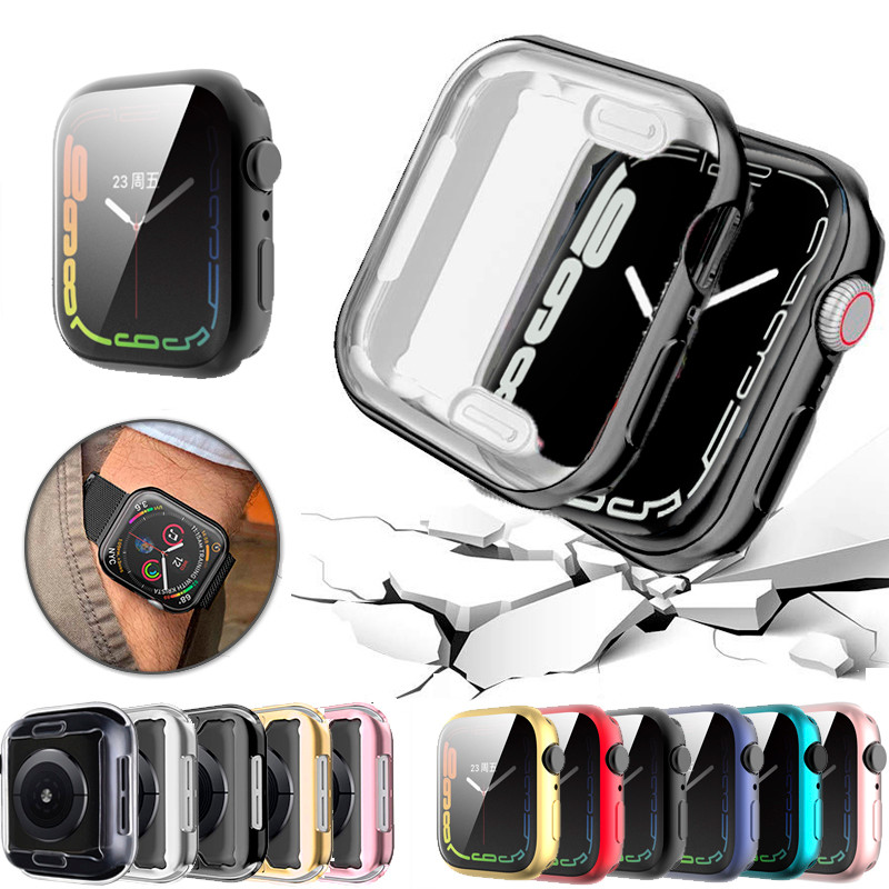 พร้อมสต็อก 360 ฝาครอบเข้ากันได้กับ Apple Watch Case 8 7 41MM 45MM Soft Clear TPU Screen Protector สํ