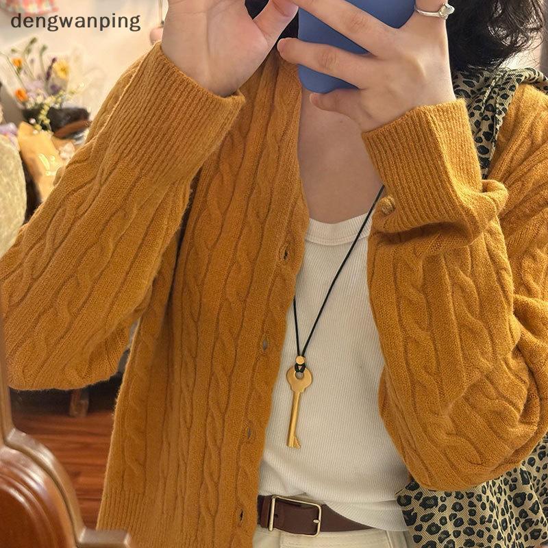 [DWP] สร้อยคอจี้รูปกุญแจโลหะสําหรับผู้หญิงสาวที่เรียบง่ายเชือกขี้ผึ้งยาวโซ่เสื้อกันหนาวเครื่องประดับ