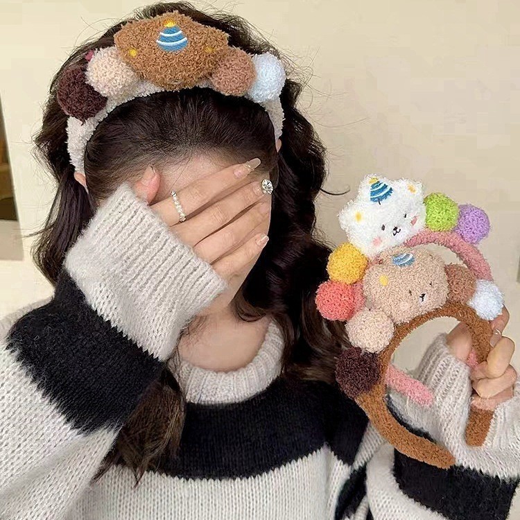 GBV แถบคาดศีรษะตัวอักษรตุ๊กตาหมี 3D Bondu คอสเพลย์ Motif Dango หมี Plush Bandana ผู้หญิงเด็กและผู้ให