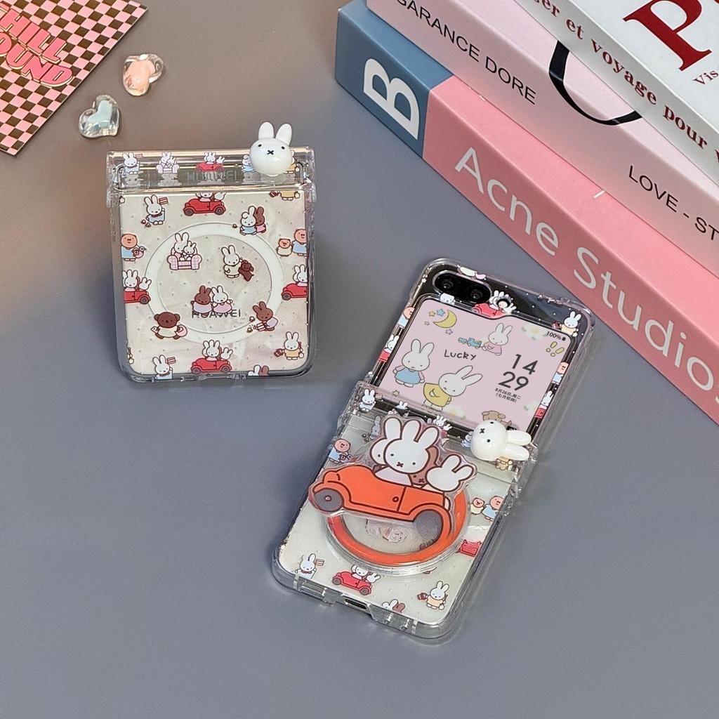 ใหม่น่ารัก Miffy กระต่ายแม่เหล็ก Brackett สร้อยข้อมือเคสโทรศัพท์เหมาะสําหรับ Samsung Galaxy Zflip7 zflip6 เชือกเส้นเล็กสําหรับ Z Flip 7 6 5 4 3 5G เปลือกแข็งพับ N3 ฝาครอบป้องกัน