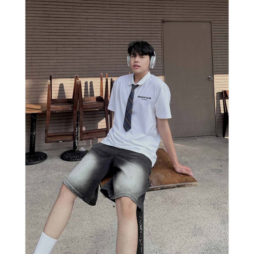 (COD) เสื้อโปโลผู้ชายทรงหลวมพื้นฐานมีหลายสี PLD1229 Miucho คอเต่าแขนสั้นพิมพ์ลายพื้นฐาน