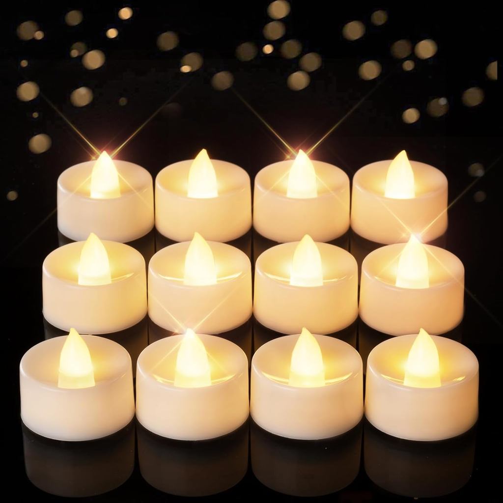 Homemory 12-Pack Timer Flameless Candles, Tea Lights Candles ดําเนินการด้วย 6h Timer, LED Tealight C