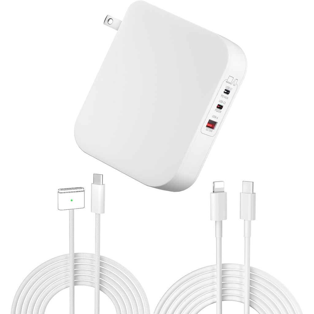 Mac Book Pro Charger, 160W 3-Port GaN Wall Charger Magnetic 3TสําหรับMac Book air/Pro 2023 2022 2021