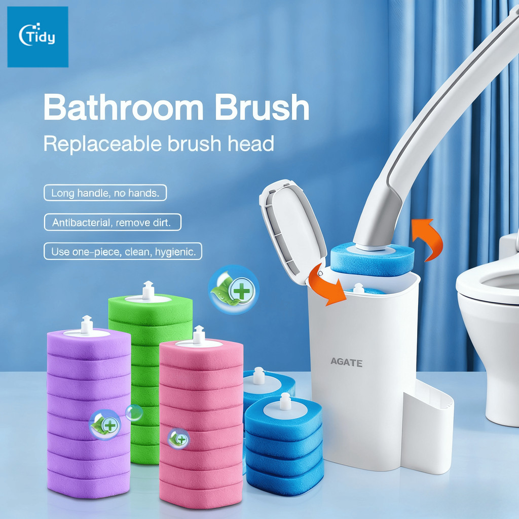 【Agate ของแท้】แปรงล้างห้องน้ำ เปลี่ยนหัวได้ แปรงขัดห้องน้ำใช้แล้วทิ้ง แปรงขัดส้วม พร้อมแผ่นน้ำยาในตั