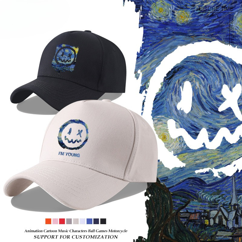 Van Gogh x Devil Smile Cap | Unisex Street Style Hat | หมวกแก๊ปวินเทจ ลายหน้ายิ้มปีศาจ สไตล์แฟชั่นใส่ได้ทั้งชายหญิง