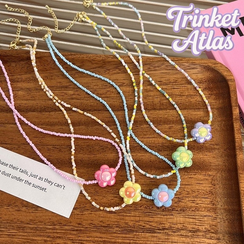 สร้อยคอ อะคริลิก จี้ดอกไม้ ดีไซน์ลูกปัด สไตล์เกาหลี ins หวาน น่ารัก มีหลายสีให้เลือก