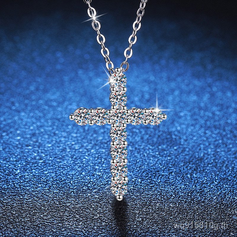 สร้อยคอจี้หญิงเพชรเต็มแฟชั่นสร้อยคอข้ามพรมแดนส925ญี่ปุ่นเกาหลีข้ามมอยซาไนต์ที่เรียบง่ายมอยซาไนต์เงิน