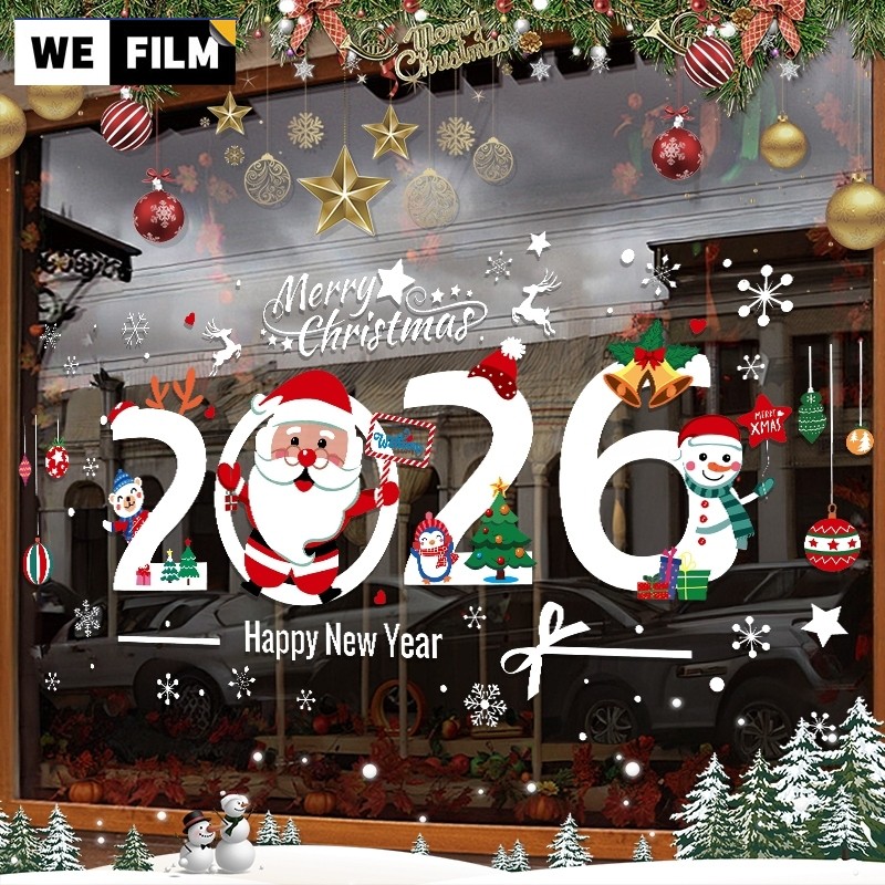 2026 ปีใหม่ไฟฟ้าสถิตคริสต์มาสหน้าต่าง Decal สติกเกอร์ไม่มีร่องรอย Xmas หน้าต่าง Clings กระจกตกแต่งไม่มีกาว