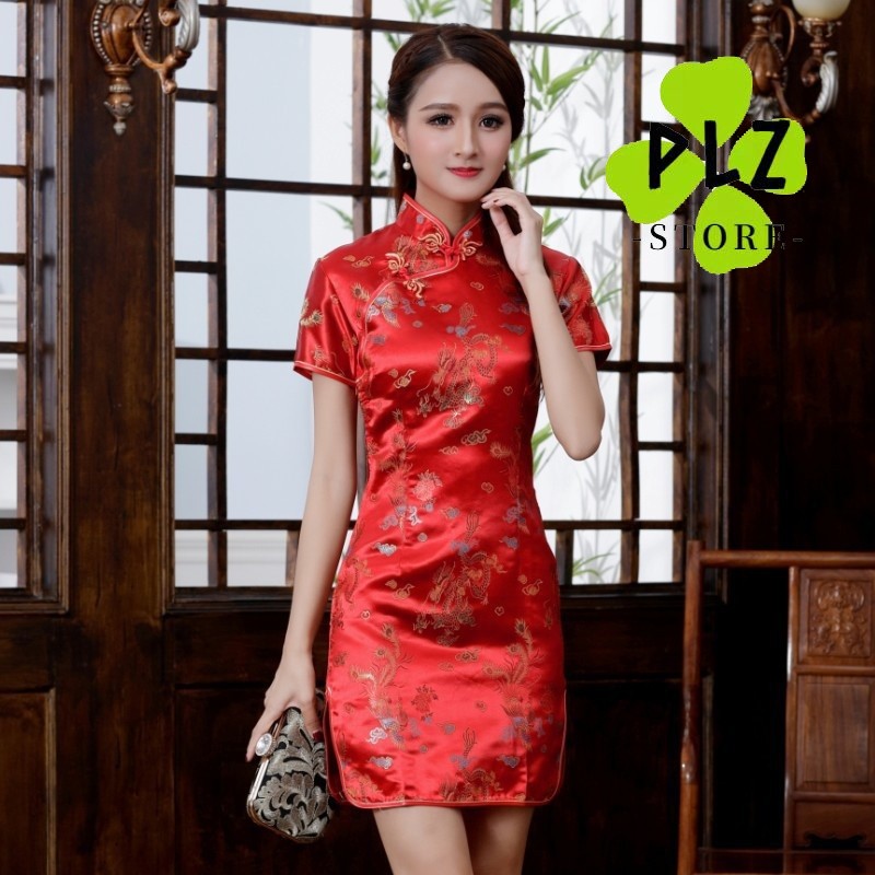 High Quntity Dragon และ Phoenix เย็บปักถักร้อย Cheongsam หญิง Tang ชุด Vintage แบบดั้งเดิมแขนสั้นชุดดอกไม้ Slim ชุด Qipao - รูปที่ 5