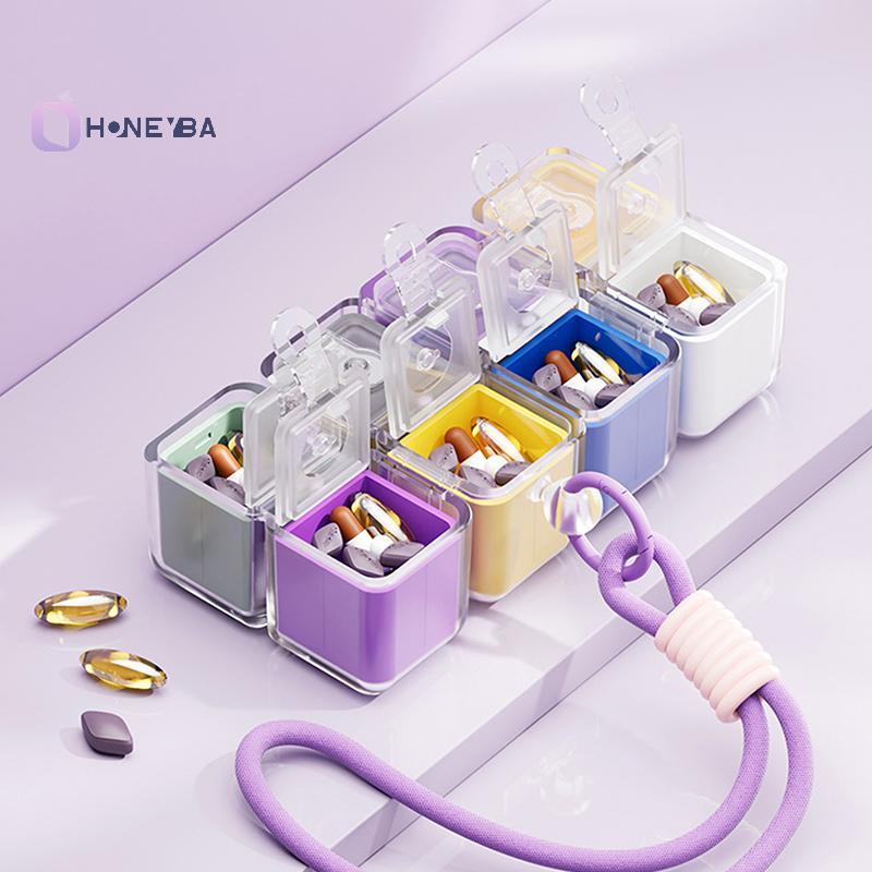 <Honeyby> กล่องยาพร้อมเชือกเส้นเล็กแบบพกพา Creative Magnetic Medicine Dispensing Box Sealed 8Grids P
