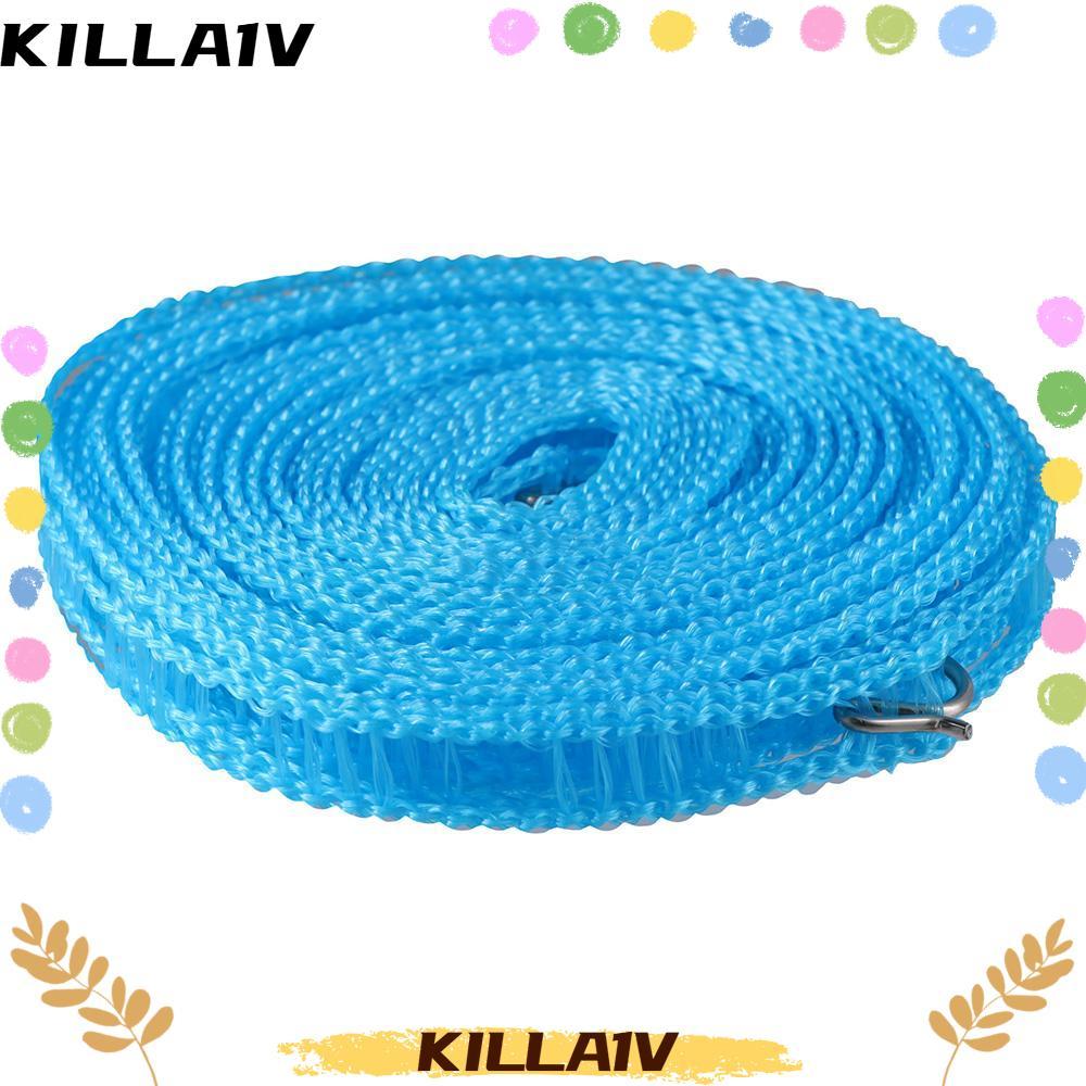 KILLA1V Windproof Clothes Line, พร้อมตะขอไนลอน Clothesline, ยาวสีฟ้า 10M Basking เชือก Home Hotel