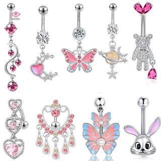 ยังไง คริสตัลสีชมพูจี้ปุ่มท้องแหวนสําหรับผู้หญิงสแตนเลสสะดือ…