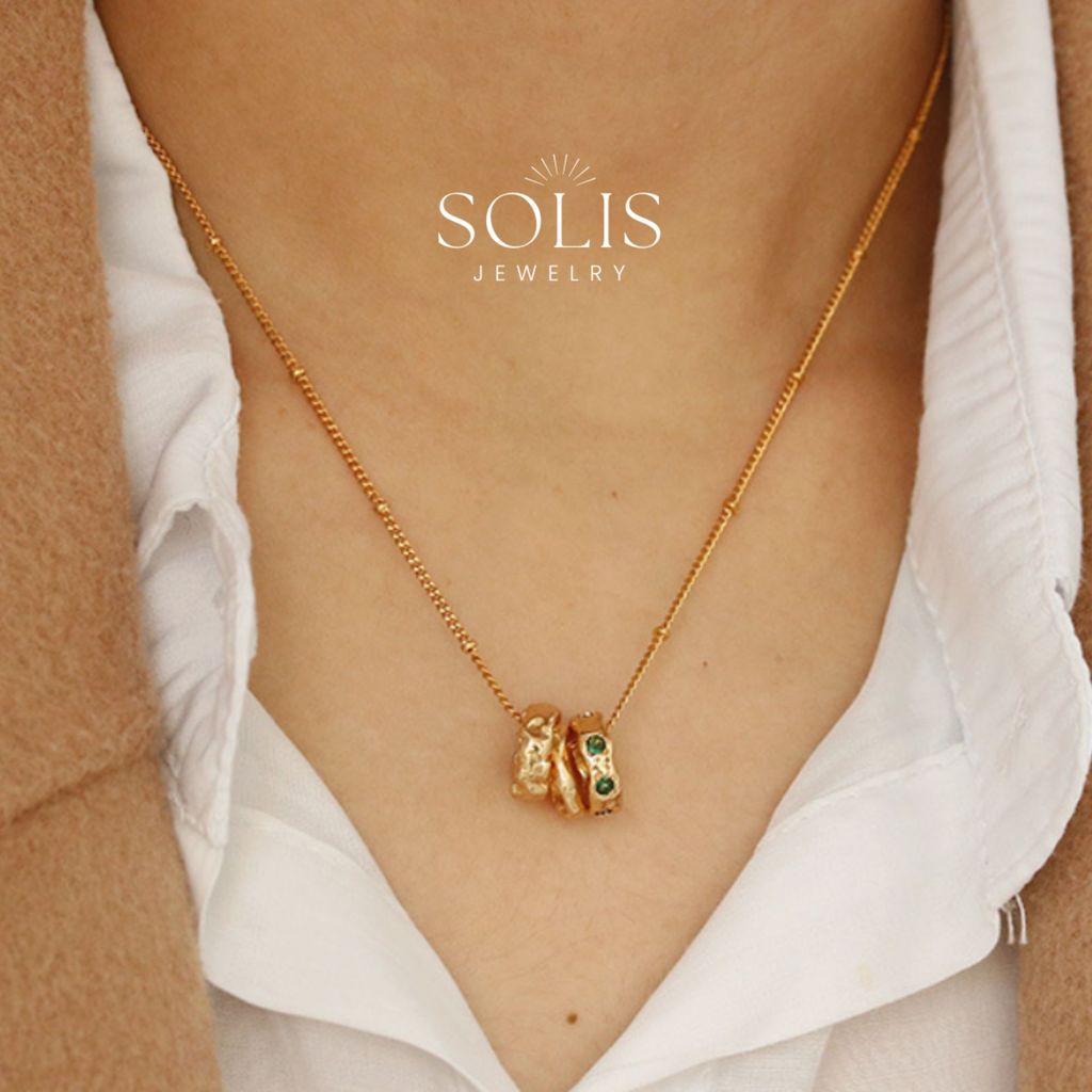 Triple Hoop สร้อยคอโซ่จี้สีเขียว ทองเหลือง • สร้อยคอสําหรับผู้หญิง NL143