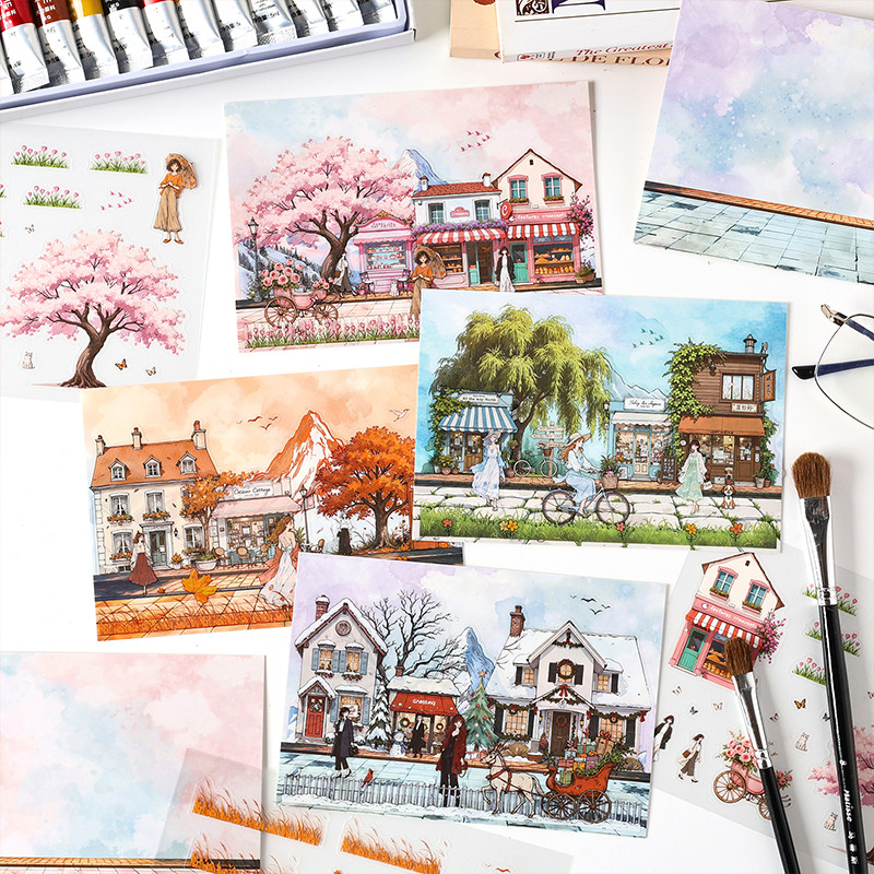 3 แผ่นโรแมนติก Sesonal Illustrated Series Four Seasons Scenery Matte PET สติกเกอร์สําหรับ DIY Journal ตกแต่งและพื้นหลัง