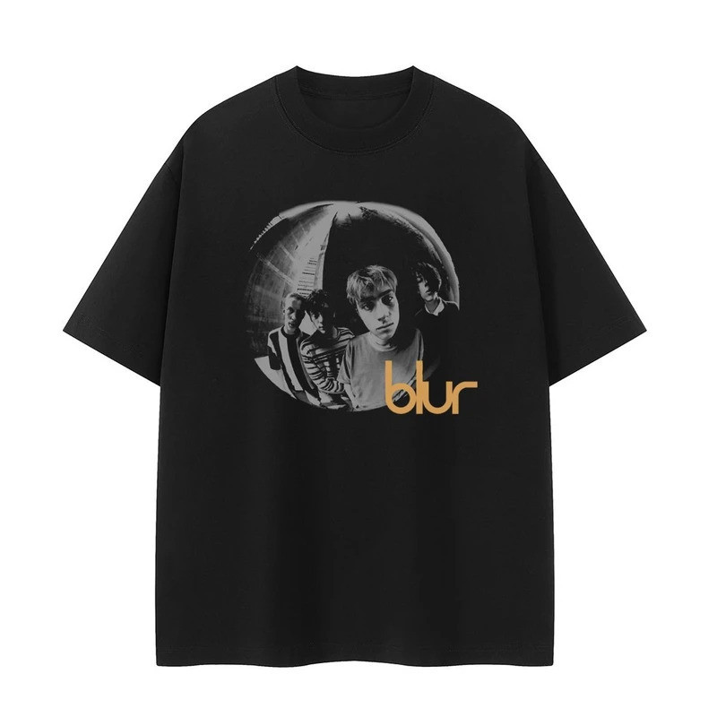 BLUR Blur Band Vintage Street Portrait VTG ไหล่หลวมผ้าฝ้ายลูกเรือคอ Rock ผู้ชาย