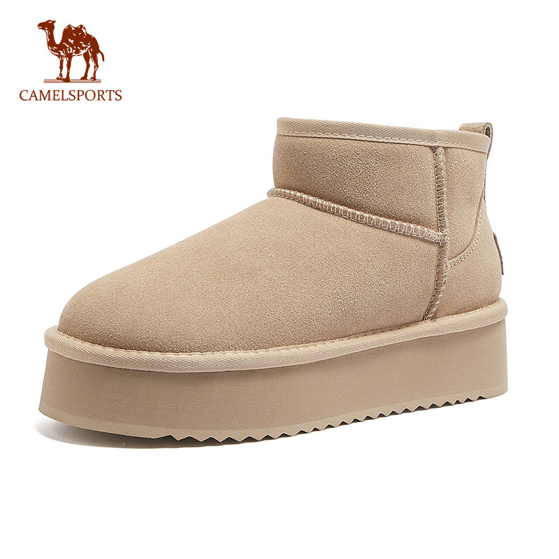 CAMEL SPORTS รองเท้าหิมะกลางแจ้งขนแกะ-Lined สําหรับความอบอุ่นหนาความสูง-Enhancing รองเท้าผ้าฝ้ายอเนกประสงค์