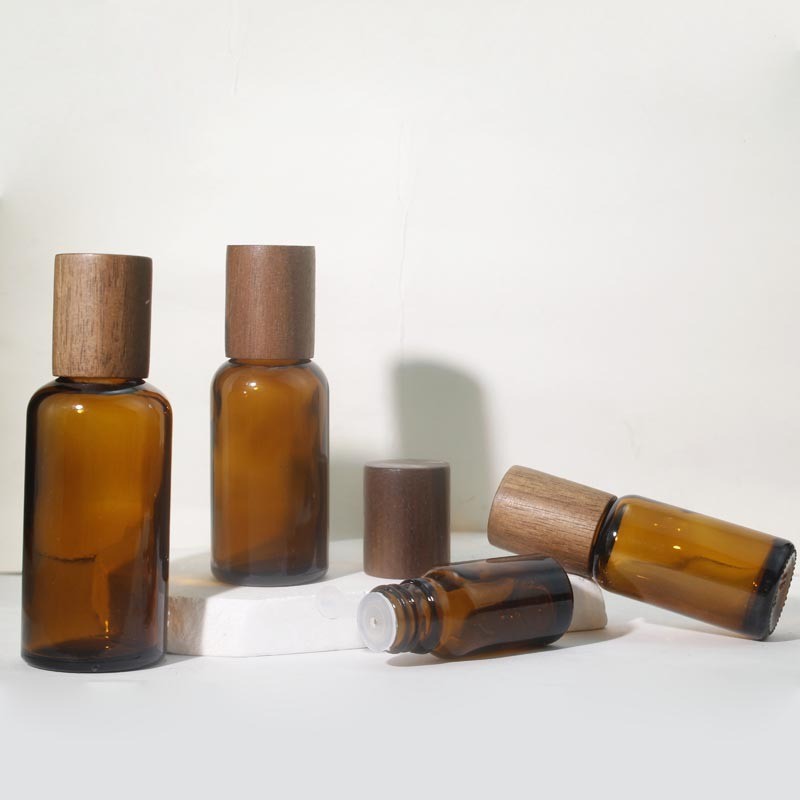 ขวดน้ํามันหอมระเหยสีน้ําตาล ฝาไม้ 5ml 10ml 30ml 50ml 100ml