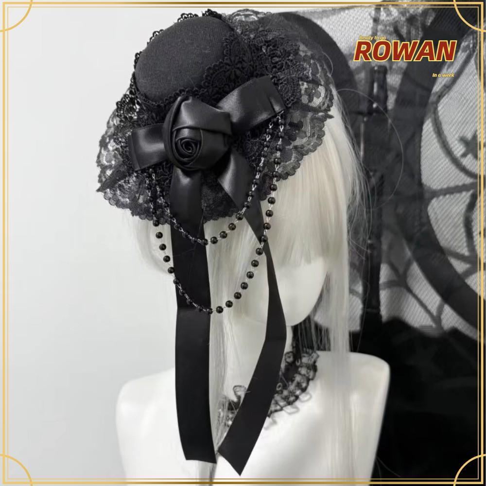ROWANTH Lolita Headdress, Chain Bow Lace Trim กิ๊บติดผม,แฟชั่นสีดํา/สีขาว Gothic Rose แถบคาดศีรษะ