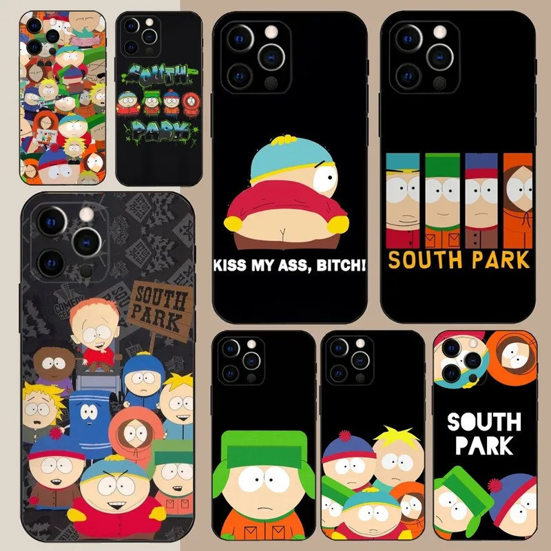 TK-1 การ์ตูน S-South Park-S เคสโทรศัพท์ตลกสําหรับ Apple iPhone 13 12 Pro X XS XR Plus Mini นุ่มสีดํา