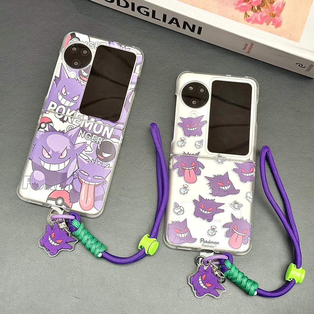 ฝาหลังสําหรับ OPPO Find N3 N2 Flip Case Matte Pokemon Genger สายรัดมือเชือก Hard Pc กันกระแทกเคสโทรศ