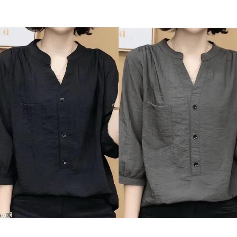 mimi&diid#เสื้อเบลาส์ทรงหลวมสีดำ ดีไซน์เรียบหรู แขนกุด ทรงสลิมฟิต สีพื้น พลัสไซส์ สไตล์ฤดูร้อน สำหรับผู้หญิง#W681