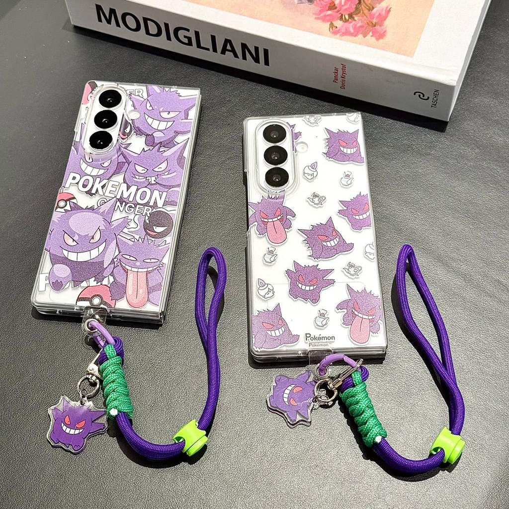 ฝาหลังสําหรับ Samsung Galaxy Z พับ 7 6 5 4 Flip Case Matte Pokemon Genger สายรัดมือเชือก Hard Pc กัน