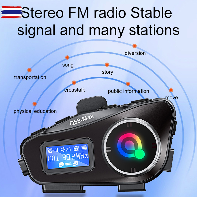 Q58สูงสุดหมวกกันน็อกมอเตอร์ไซค์ IP65ลูทูธอินเตอร์คอมกันน้ำระยะ500เมตรหลายฉากแชร์เพลงผสม Q58 Max Inte