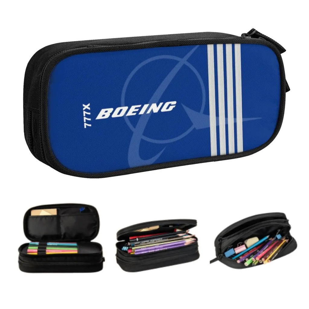 Custom Boeing 777x Captain Stripes School Pencil Cases Aviator Flight Pilot Pencil Box Students Stat