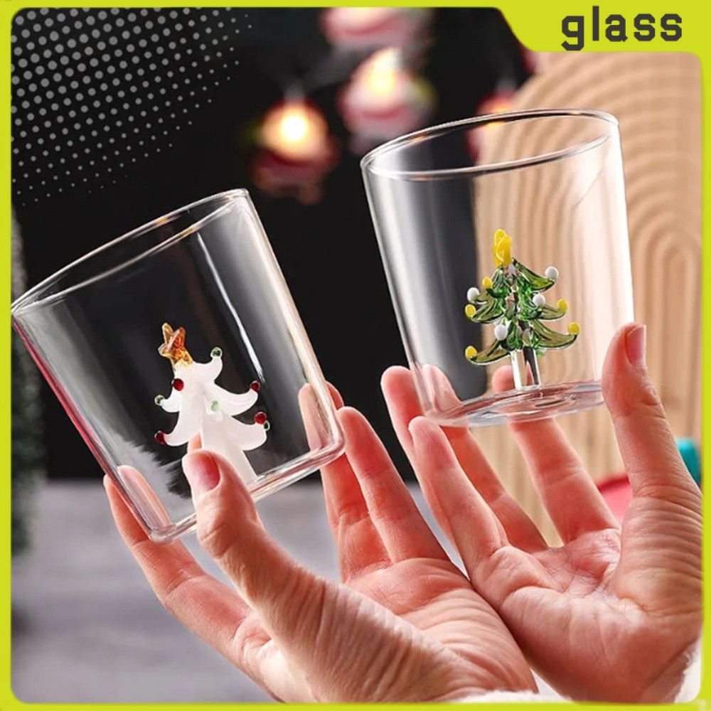 COD อุปกรณ์วันหยุดสร้างสรรค์แก้วคริสต์มาสแก้วต้นคริสต์มาส 3 มิติแก้วไวน์แดงแก้วนมน้ำผลไม้ใสแก้วกาแฟของขวัญคริสต์มาส