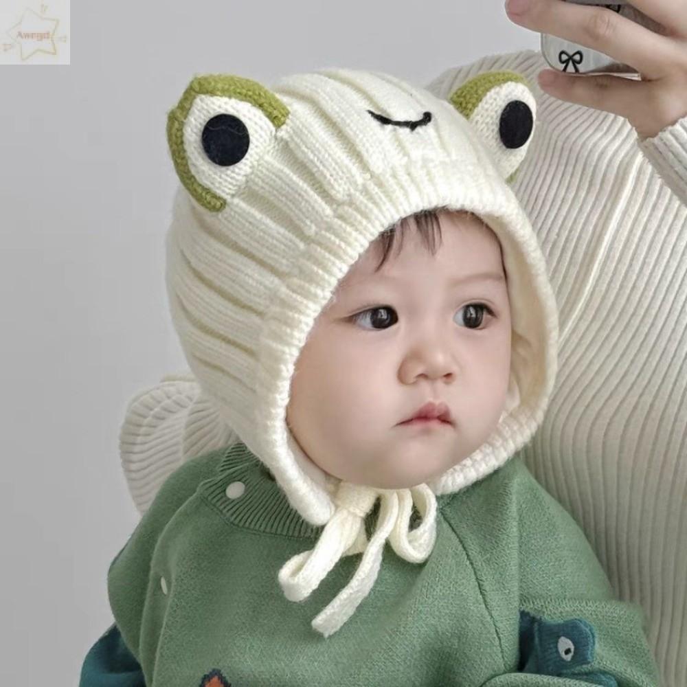 AWNGD Pullover Cap,Windproof Coldproof Ear Protection Hat, Warm Cute Frog Plush ถักหมวก 0-3Y