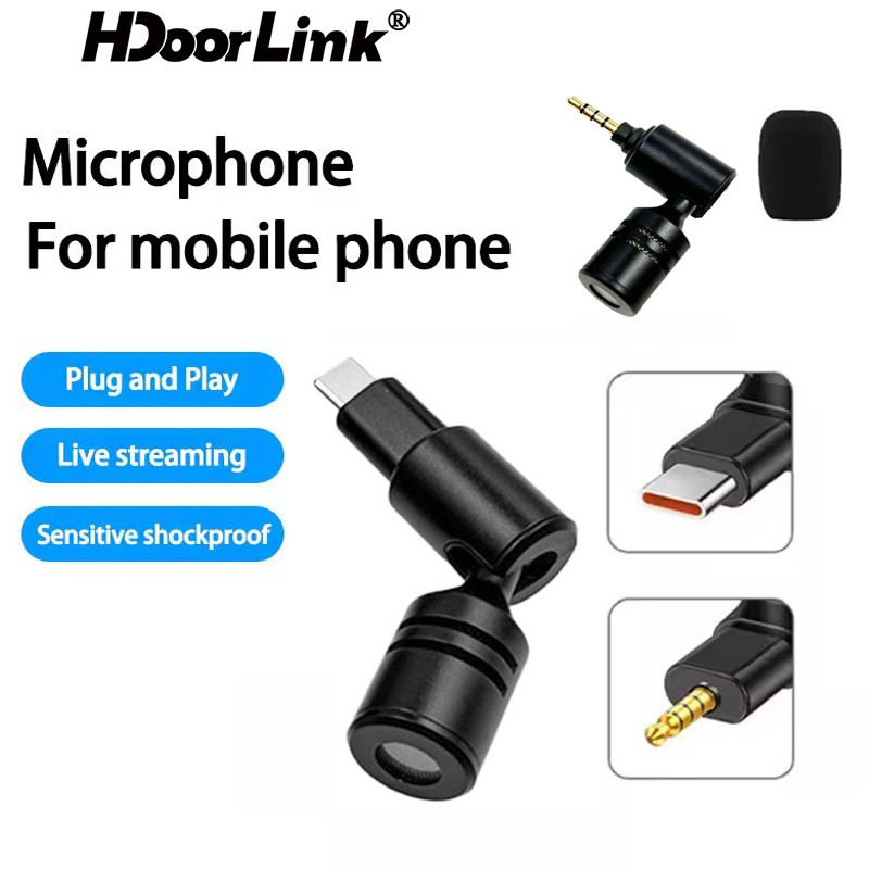 HdoorLink Mini 3.5 มม.แจ็ค Type-C ไมโครโฟนไมโครโฟนสเตอริโอสําหรับการบันทึกโทรศัพท์มือถือสตูดิโอสัมภาษณ์ไมโครโฟนสําหรับสมาร์ทโฟน
