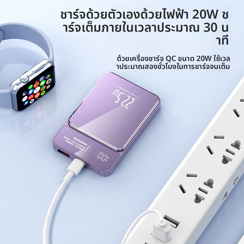 【CCC】PowerBank 20000mAh พาวเวอร์แบงค์ ติดแม่เหล็ก ชาร์จเร็ว PD22.5W แบตเตอรี่สำรอง รับประกัน 2ปี - รูปที่ 2