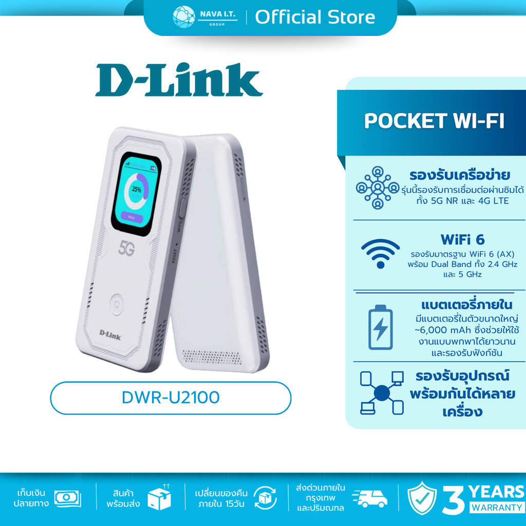 🛵มีส่งด่วน💨 D-LINK DWR-U2100 5G MOBILE HOTSPOT | Pocket WiFi (พ็อคเก็ตไวไฟ) ใส่ซิมแล้วใช้งานได้เลย