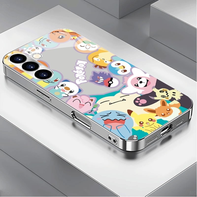 Snorlax pokemon หรูหราชุบกรอบแก้วเคสโทรศัพท์สําหรับ Samsung Galaxy S22 S23 S24 S25 Ultra A22 A23 A25 A33 A35 A52 A53 A54 A55 A56 A70 A71 A90 ฝาครอบโทรศัพท์