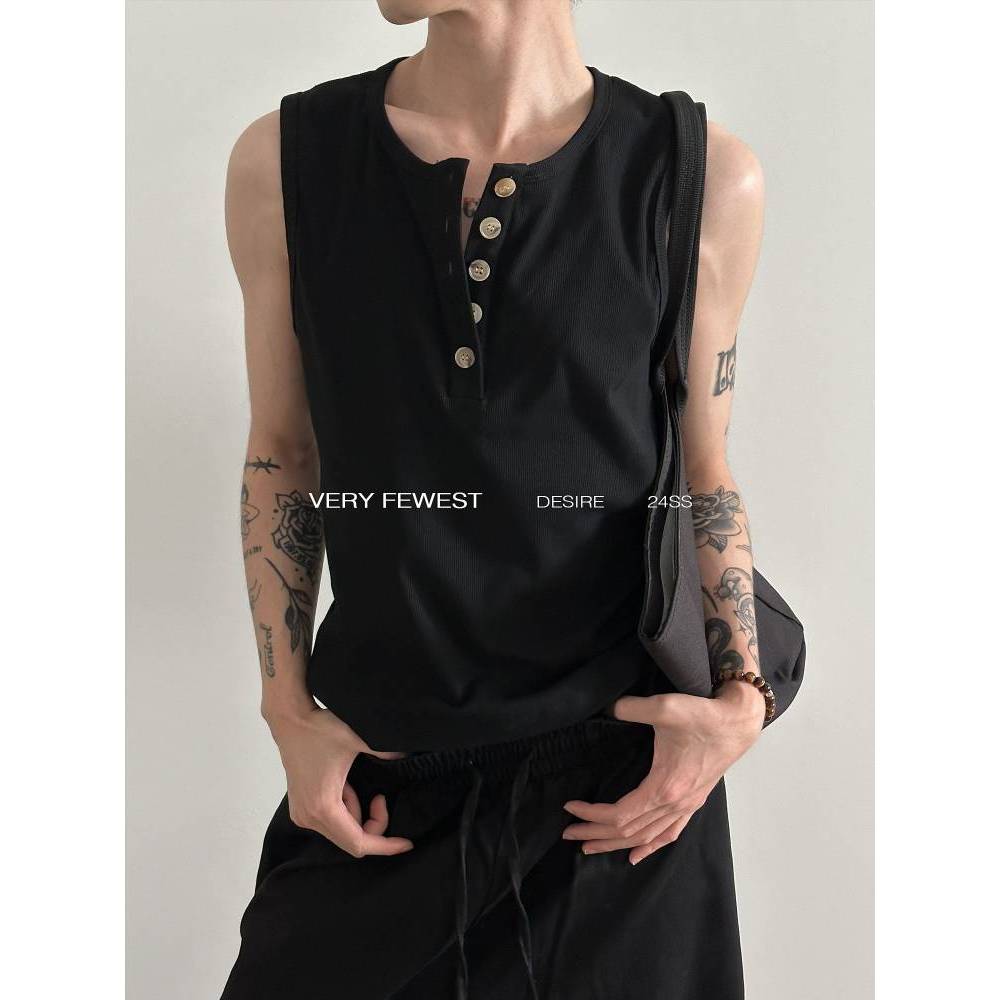 Fashion Brand Sports Vest Street Focus Neutral Design Henry Collar Vest Summer Bandage Dress Slim Sl