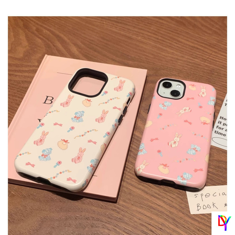 เคสโทรศัพท์กระต่ายยัดไส้ย้อนยุคสไตล์อิน | สําหรับ iPhone 17/16 Pro Max 16/15 14 Plus 13/12/11 Pro Max XS Max | ฟิล์ม 2-ใน-1 ฝาครอบป้องกันการตกกระแทกสองชั้น