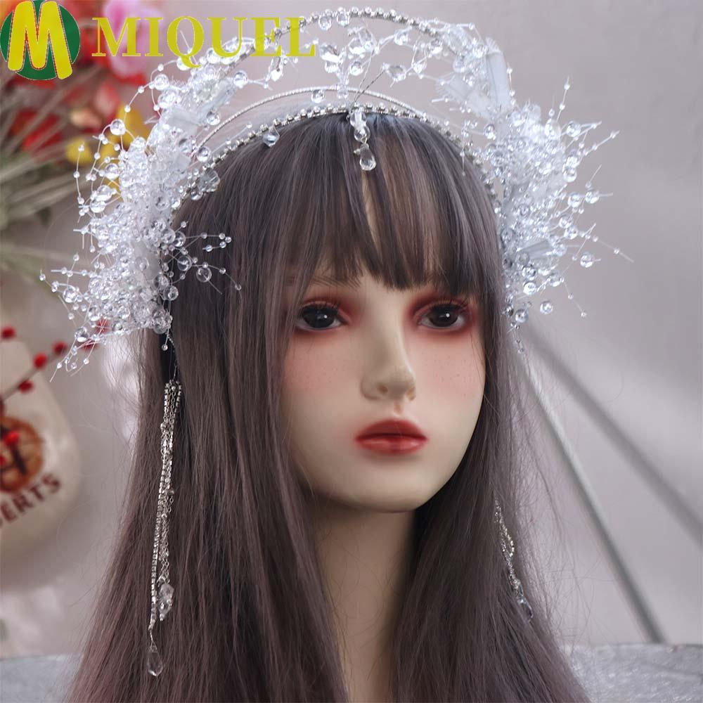 MIQUELZA คริสตัล Hoop Tiara เพียร์ลและคริสตัล ต่างหูหูคลิป เครื่องประดับสำหรับวันสำคัญ