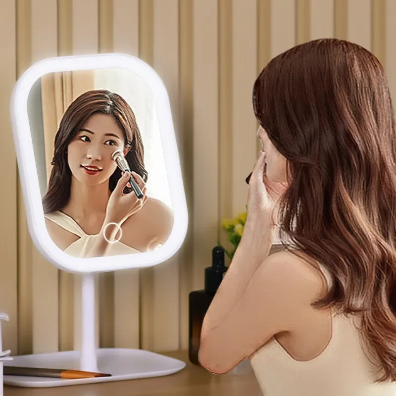 Desktop Vanity Mirror 3 Color Dimmable Light LED Makeup Mirror Light Touching Mirror Women Bedroom D