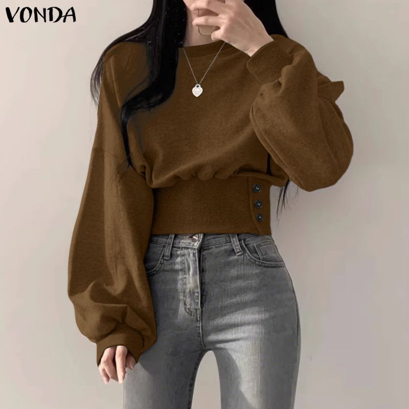 VONDA เสื้อผู้หญิง สไตล์เกาหลี มีกระดุมหน้าอกและคอปิดไหล่ ทรงคลายตัว — صورة 4