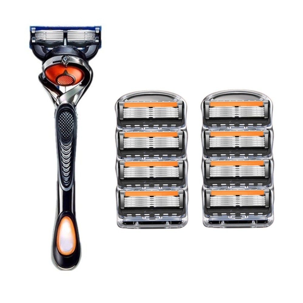 เครื่องโกนหนวดมือคลาสสิก, ใบมีดโกนสแตนเลส 5 ชั้นเข้ากันได้กับ FUSION ใบมีดคมติดทนนานเหมาะสำหรับผิวแพ้ง่าย