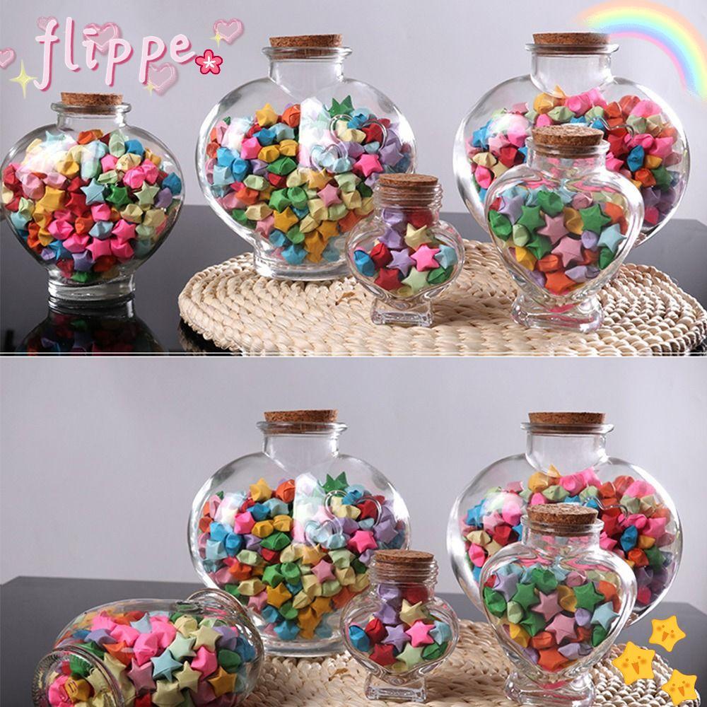 FIPE Wishing Bottle, Craft Peach Heart Shape Origami Stars Glass Bottle, DIY Drift Bottle for Home