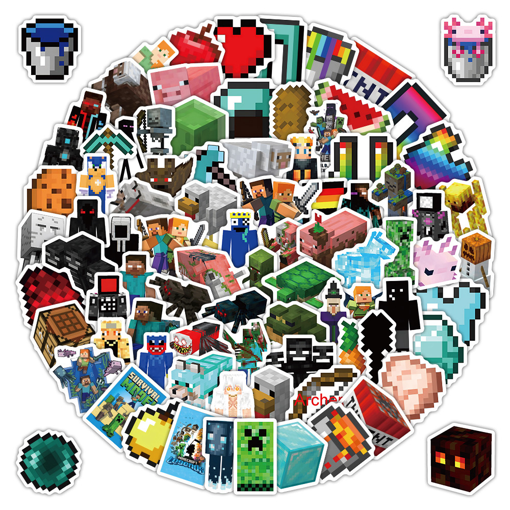 102 ชิ้น Minecraft Sandbox ผจญภัยสติกเกอร์ - ตกแต่งสะสมสําหรับงานฝีมือ DIY และอุปกรณ์แต่ง