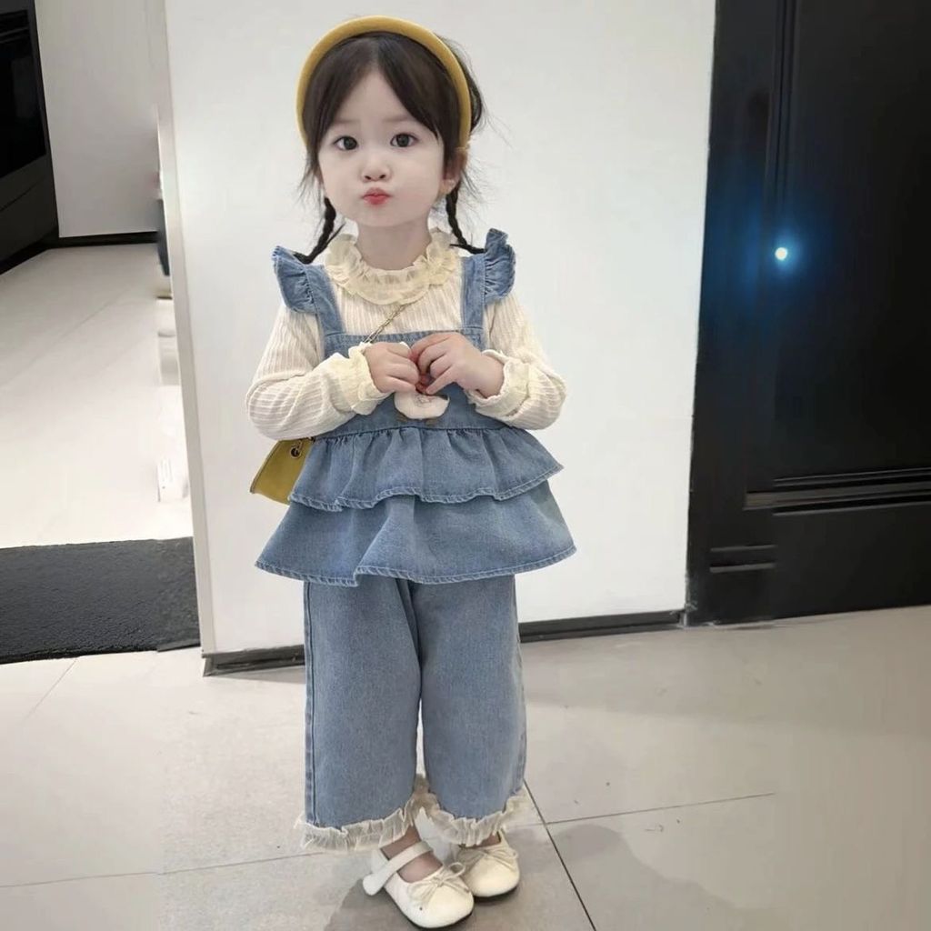 Girl's Autumn New Girl's Suit 2025 Children's Cowboy Three-Piece Baby's Fashionable Korean Style Spr