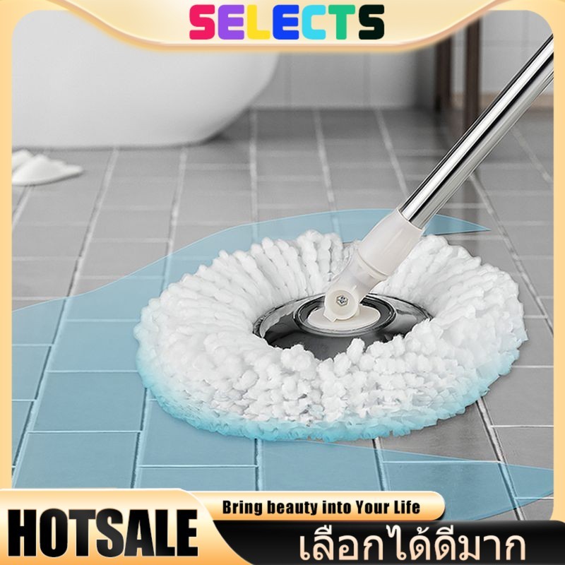 SELECTS 【หมุนได้360°】ไม้ถูพื้นสปินม็อบ ด้ามสแตนเลส 💫 พร้อมผ้าไมโครไฟเบอร์ซับน้ำดี ใช้กับถังปั่นได้ทุก 💖เลือกจำนวนผ้าได้!