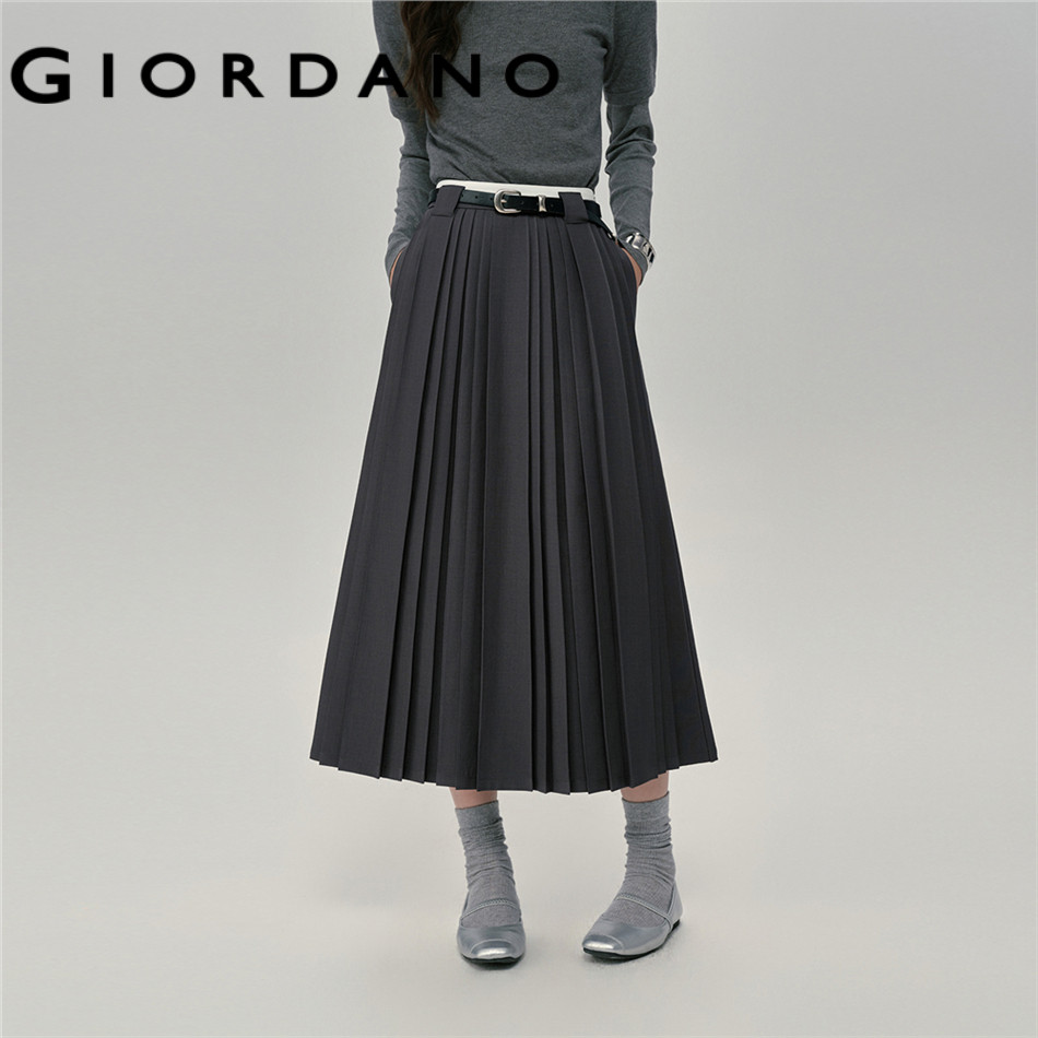 GIORDANO WOMEN Contrasting waist a-line pleated skirt 18465824