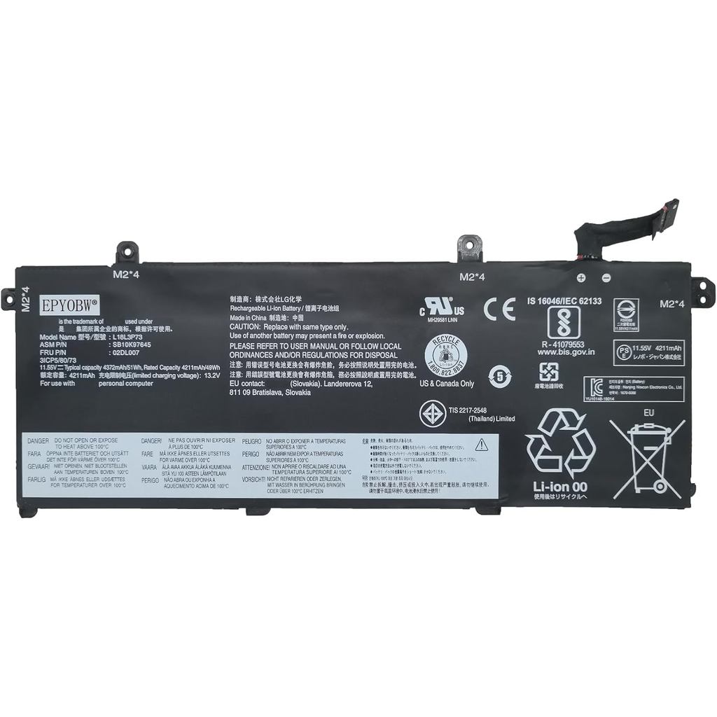 L18L3P73 แบตเตอรี่แล็ปท็อป 51Wh ใช้งานร่วมกับ Lenovo ThinkPad T490 T495 P43S / ThinkPad P14s Gen 1 /