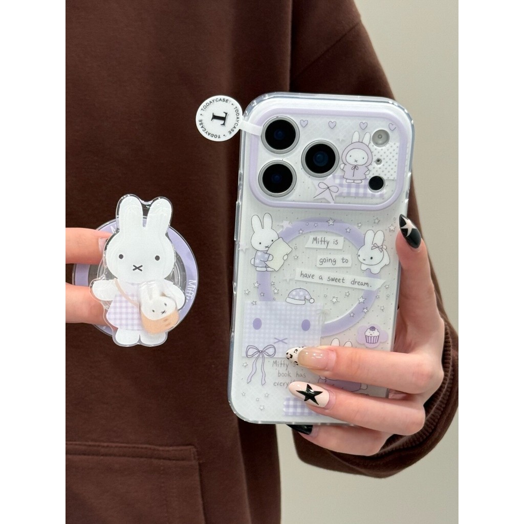 ขาตั้งแม่เหล็กการ์ตูนน่ารักเคสโทรศัพท์สําหรับ IPhone 15 14 17 17 Pro Max 14pro 16pro 15pro 17pro ฝาครอบป้องกัน Hard Glitter Simple Clear