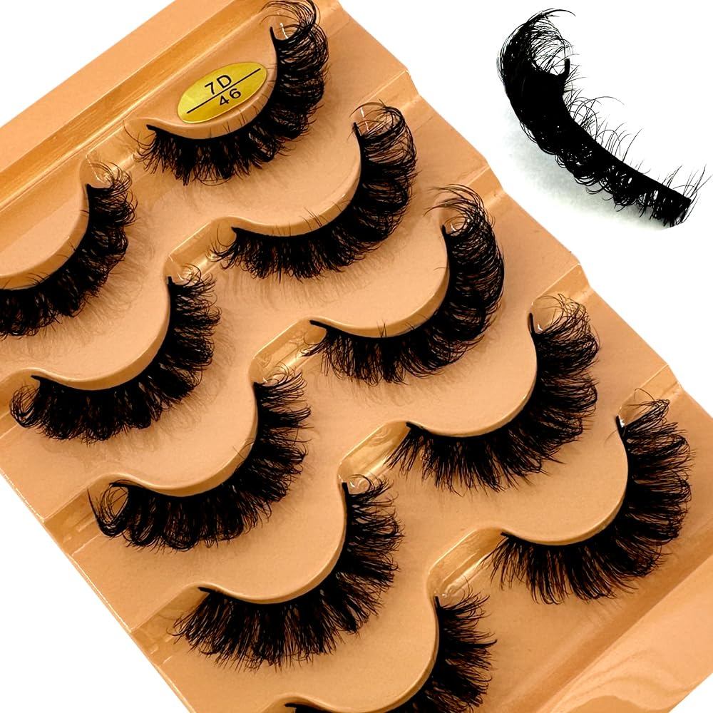 HBZGTLAD Cat eye Eyelashes 3D Natural False Lashes D Curl Fluffy Soft Cross 5 คู่มังงะ Lashes Wispy 