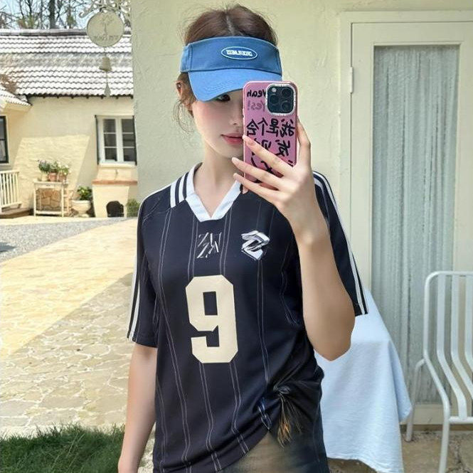 💞ส่งไวจากไทย💞ZUZA 9 JERSEY l เสื้อโปโลคอปก แขนสั้น คอวี ทรงหลวม ยูนิเซ็กส์ ผ้านุ่มลื่นสวมใส่สบาย - รูปที่ 3